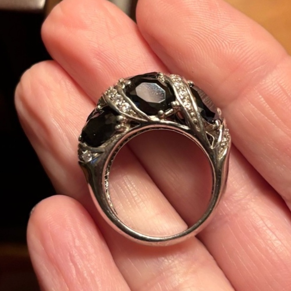 Black Crystal Statement Ring With Pav Accents - image 3